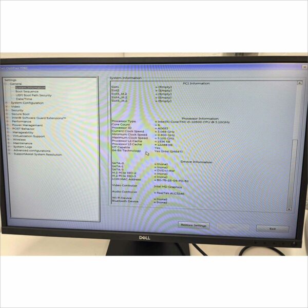 Dell Optiplex 7080 SFF Intel Core i5-10500 @ 3.10GHz 16GB 128GB M.2