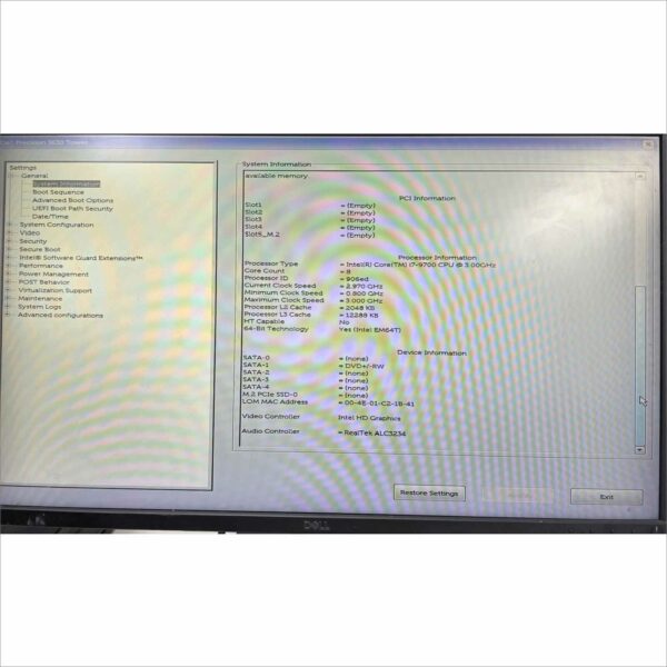 Dell Precision 3630 Tower intel i7-9700 @ 3.00Ghz 16GB 128GB M.2