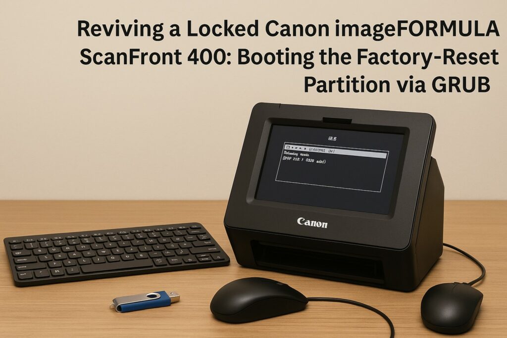 Reviving a Locked Canon imageFORMULA ScanFront 400: Booting the Factory-Reset Partition via GRUB
