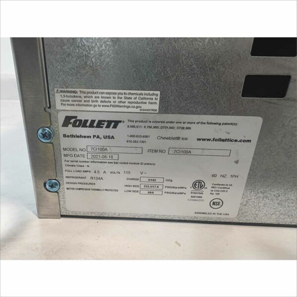 Follett 7CI100A Ice and Water Dispenser 115V 4.5A R134A – 2021 – Tested Working (Missing Drip Tray Assembly)