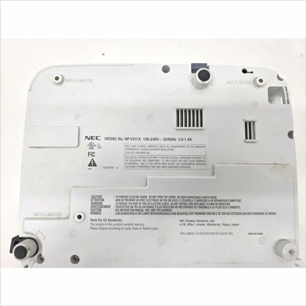 This NEC NP-V311X XGA 3100 Lumens DLP Projector – 2450 Lamp Hours is guaranteed to be in good working and physical condition with normal cosmetic wear from prior use. It was tested with the following notes from our testing technician: It powered on with no issues. Total Lamp Hours: 2450 hours. The projected image was clean and sharp as pictured. Features & Specs: Projection Technology: DLP Native Resolution: XGA (1024 × 768) Brightness: 3100 lumens Contrast Ratio: 3000:1 Aspect Ratio: 4:3 Dimensions (W × H × D): 13.6″ × 4.0″ × 10.1″ Weight: 6.4 lbs Serial Number: 4900098EA Includes: 1x NEC NP-V311X XGA 3100 Lumens DLP Projector – 2450 Lamp Hours Does Not Include: Any accessories not listed or pictured above Shipping Data: Unit dimensions (W × H × D): 13.6″ × 4.0″ × 10.1″ Unit weight: 6.4 lbs Shipping dimensions (W × H × D): 19.6″ × 10.0″ × 16.1″ Estimated shipping weight: 7 lbs