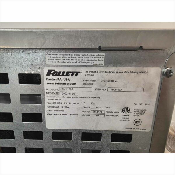 Follett 15CI100A Ice and Water Dispenser 115V 4.5A R134A – 2022 – Tested Working (Missing Drip Tray Assembly)