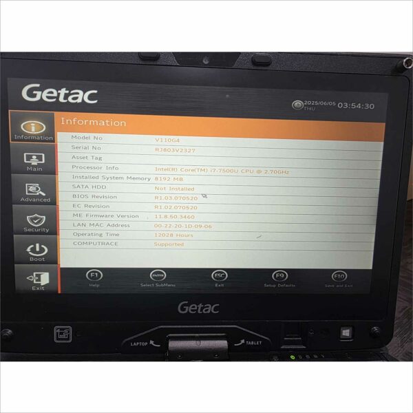 Getac V110G4 Rugged Laptop i7-7500U @ 2.7GHz 8GB RAM 128GB M.2 SSD Win11 HD Touchscreen Fingerprint