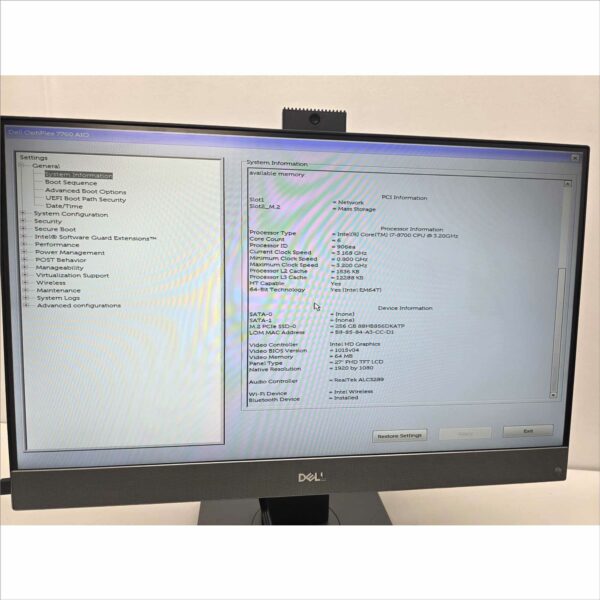 Dell OptiPlex 7760 AIO 27″ Core i7-8700 @ 3.2GHz 16GB RAM 256GB SSD Webcam Windows 11