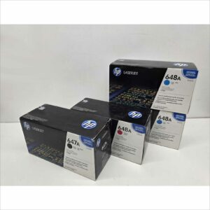 New OEM Lot of 4x HP 647A / 648A Color Toners – Black CE260A / Magenta CE263A / 2× Cyan CE261A – For HP Color LaserJet CP4025 / CP4525 Series – Sealed OEM Packaging