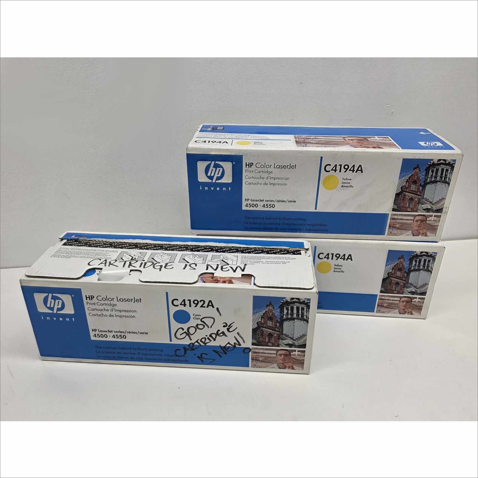 New OEM Lot of 3x HP Color LaserJet Toners – 2× Yellow C4194A / Cyan C4192A – For HP Color LaserJet 4500 / 4550 Series – Sealed OEM Packaging