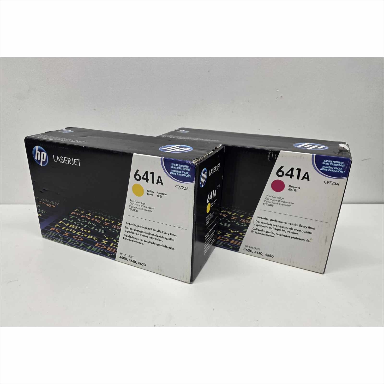 New OEM Lot of 2x HP 641A Color Toners – Yellow C9722A / Magenta C9723A – For HP Color LaserJet 4600 / 4610 / 4650 Series – Sealed OEM Packaging