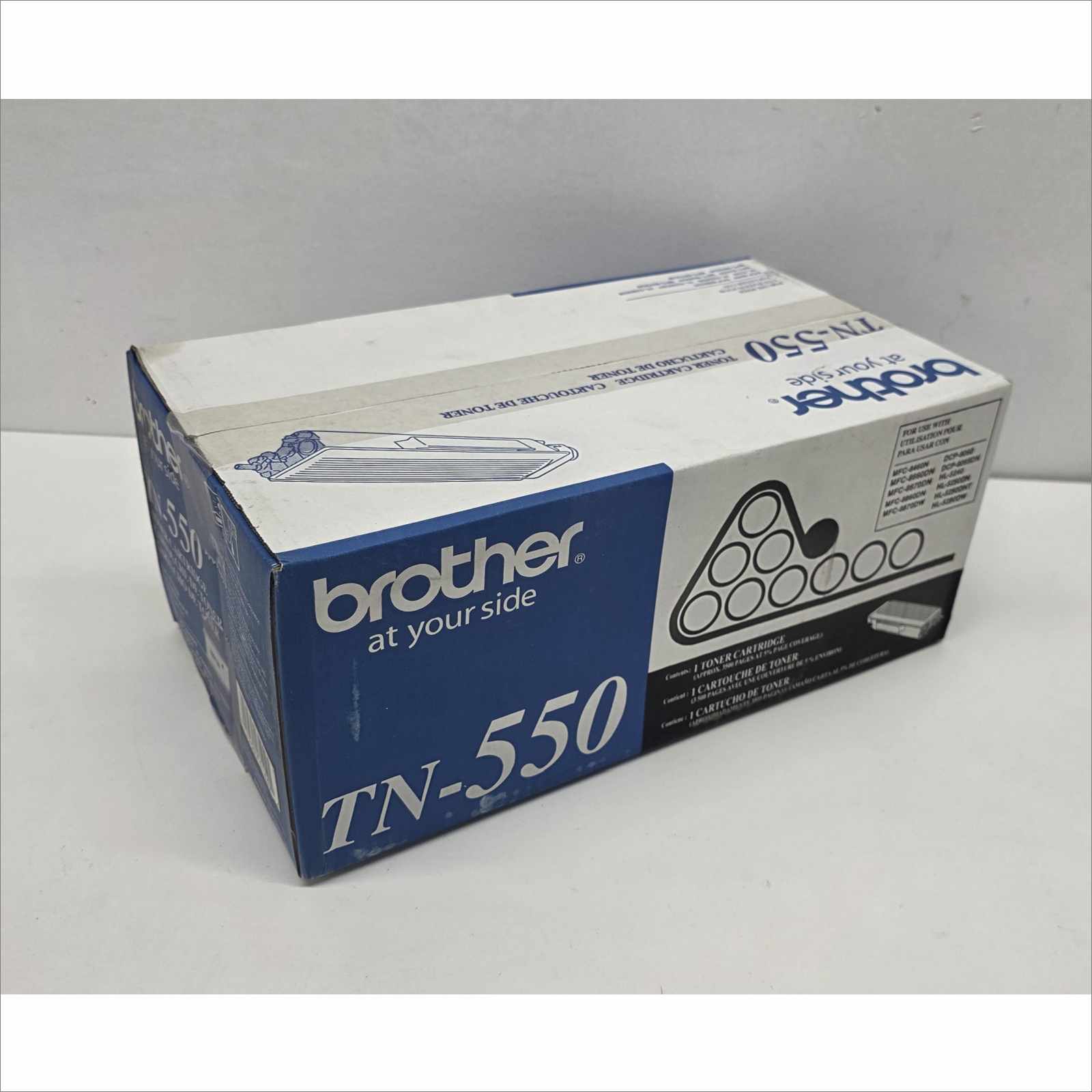 This Brother TN-550 Black Toner Cartridge is new and sealed in its original OEM packaging. The exterior box may show minor shelf wear, scuffing, or small dents from storage — see photos for exact condition. Compatible with the following Brother printers: DCP-8060, DCP-8065DN, HL-5240, HL-5250DN, HL-5250DNT, HL-5280DW, MFC-8460N, MFC-8660DN, MFC-8670DN, MFC-8860DN, and MFC-8870DW. This genuine OEM toner provides crisp black text and consistent print quality across every page. It will be packed in a slightly larger box with protective padding to ensure safe delivery and prevent additional box wear. Includes: 1x New OEM Brother TN-550 Black Toner Cartridge for DCP / HL / MFC Series (see compatible models above) Does Not Include: Anything else not listed or pictured above Shipping Data Unit box dimensions (W × H × D): 14.8″ × 4.6″ × 7.3″ (OEM packaging) Unit weight: 2.1 lbs Shipping dimensions (W × H × D): 20.8″ × 10.6″ × 13.3″ (+3″ per side for protection) Estimated shipping weight: ~2.4 lbs (unit weight × 1.15 packaging allowance) ⚠️ Condition Note: New and factory sealed. Box may show light wear from storage.