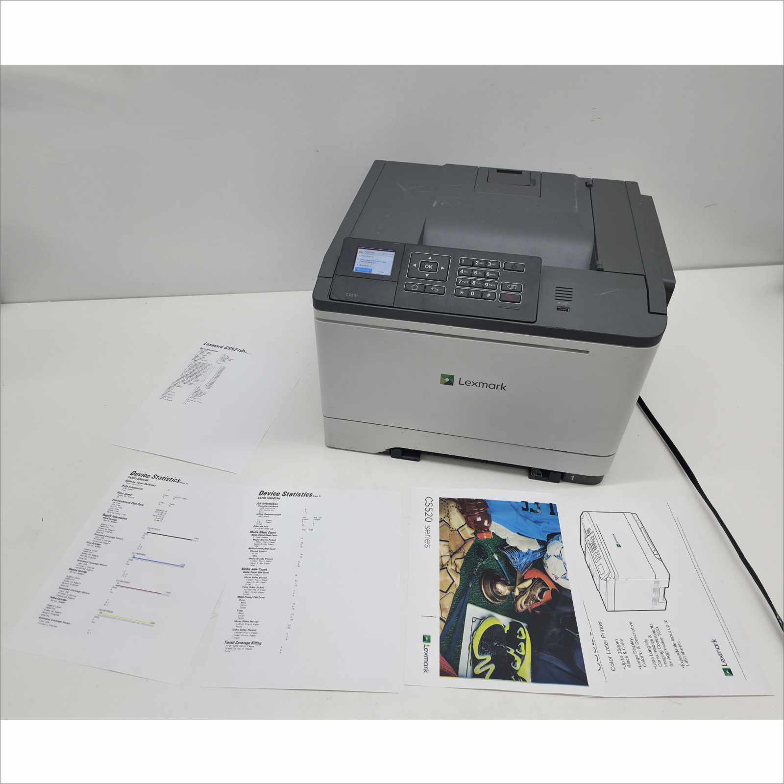 Lexmark CS521dn Color Laser Printer – Page Count 9 – Cracked Tray (Jams / Needs Replacement)