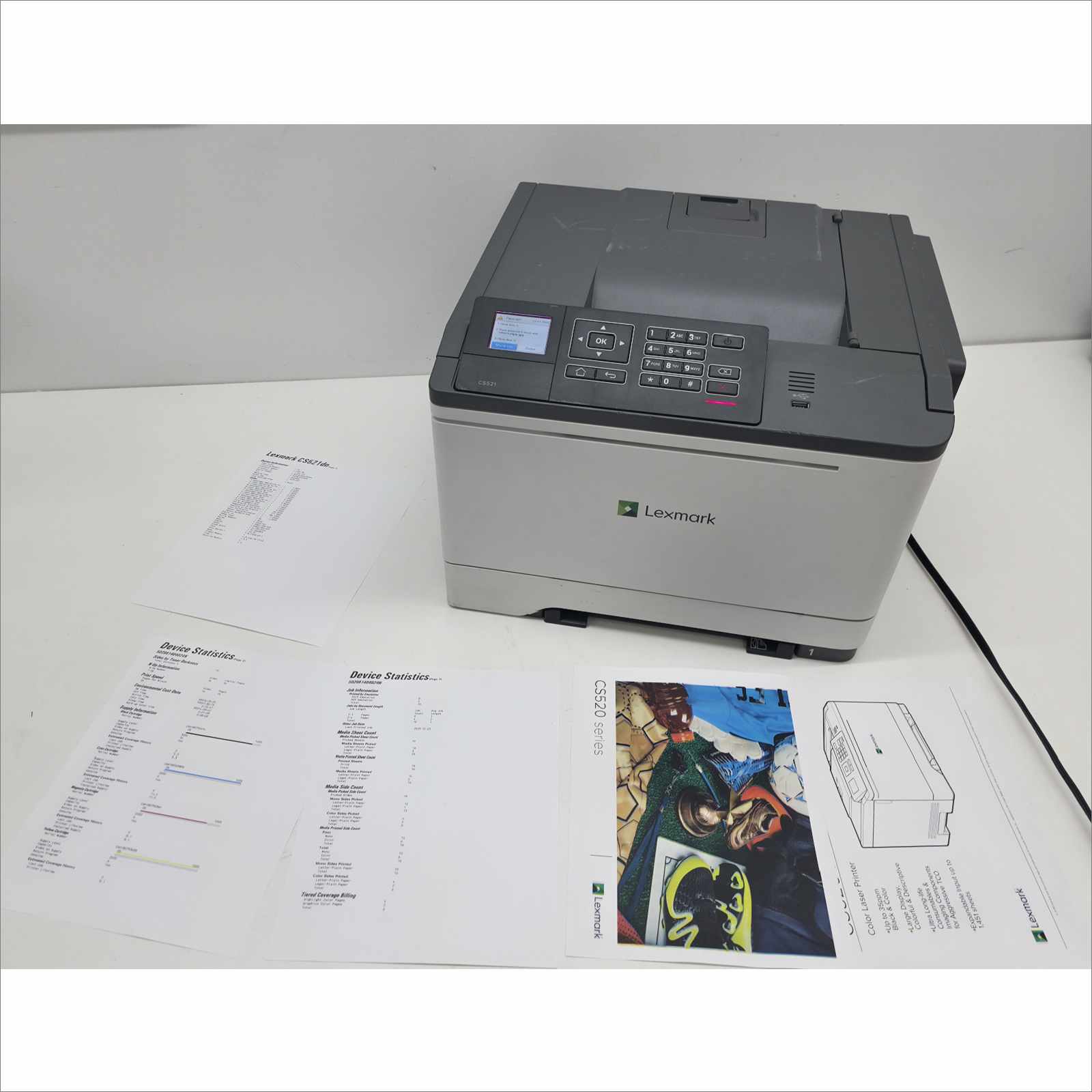 Lexmark CS521dn Color Laser Printer – Page Count 9 – Cracked Tray (Jams / Needs Replacement)
