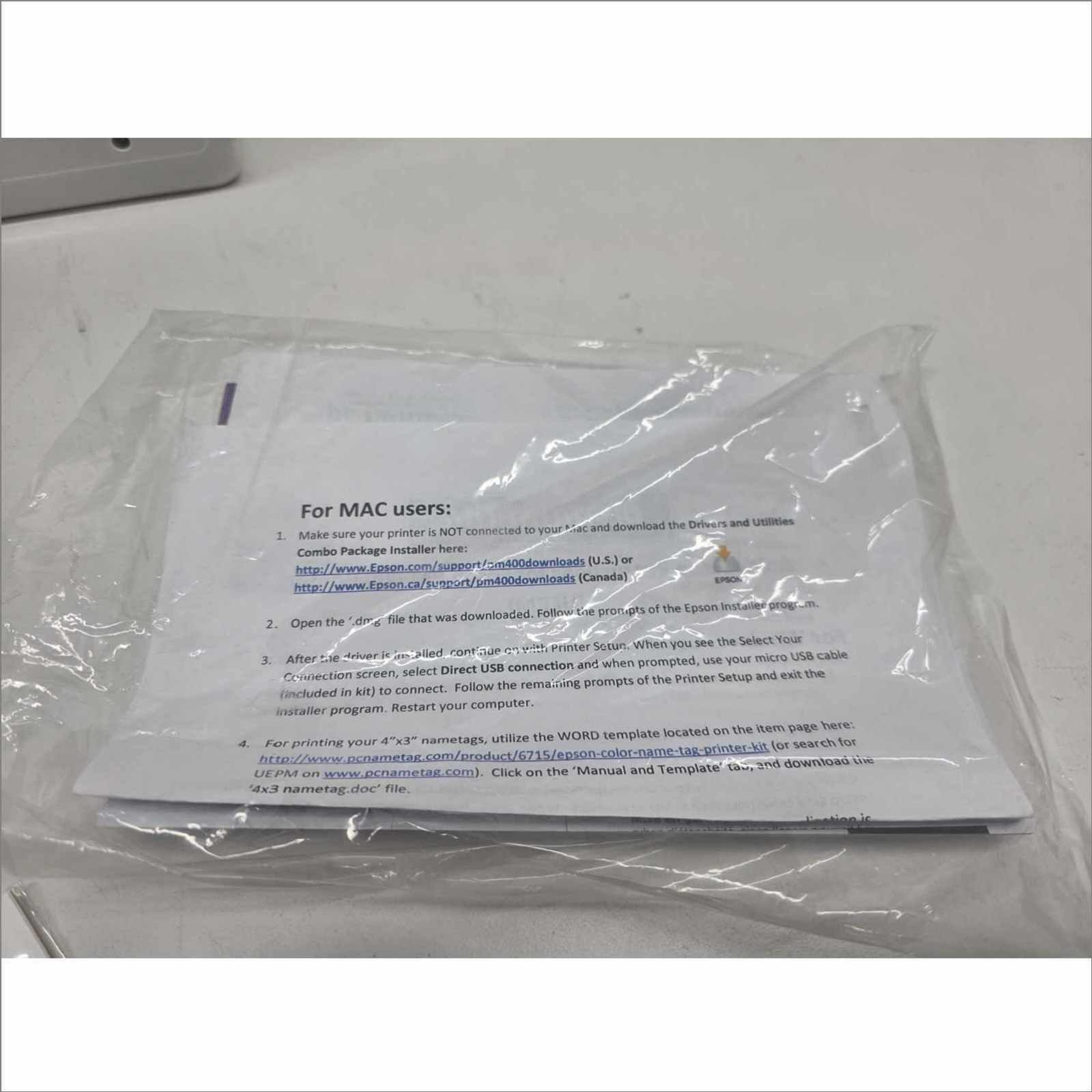 Epson PictureMate PM-400 Personal Photo Lab Inkjet Printer – With 24VDC PSU, USB Cable, OEM Packaging, Manual & Photo Paper