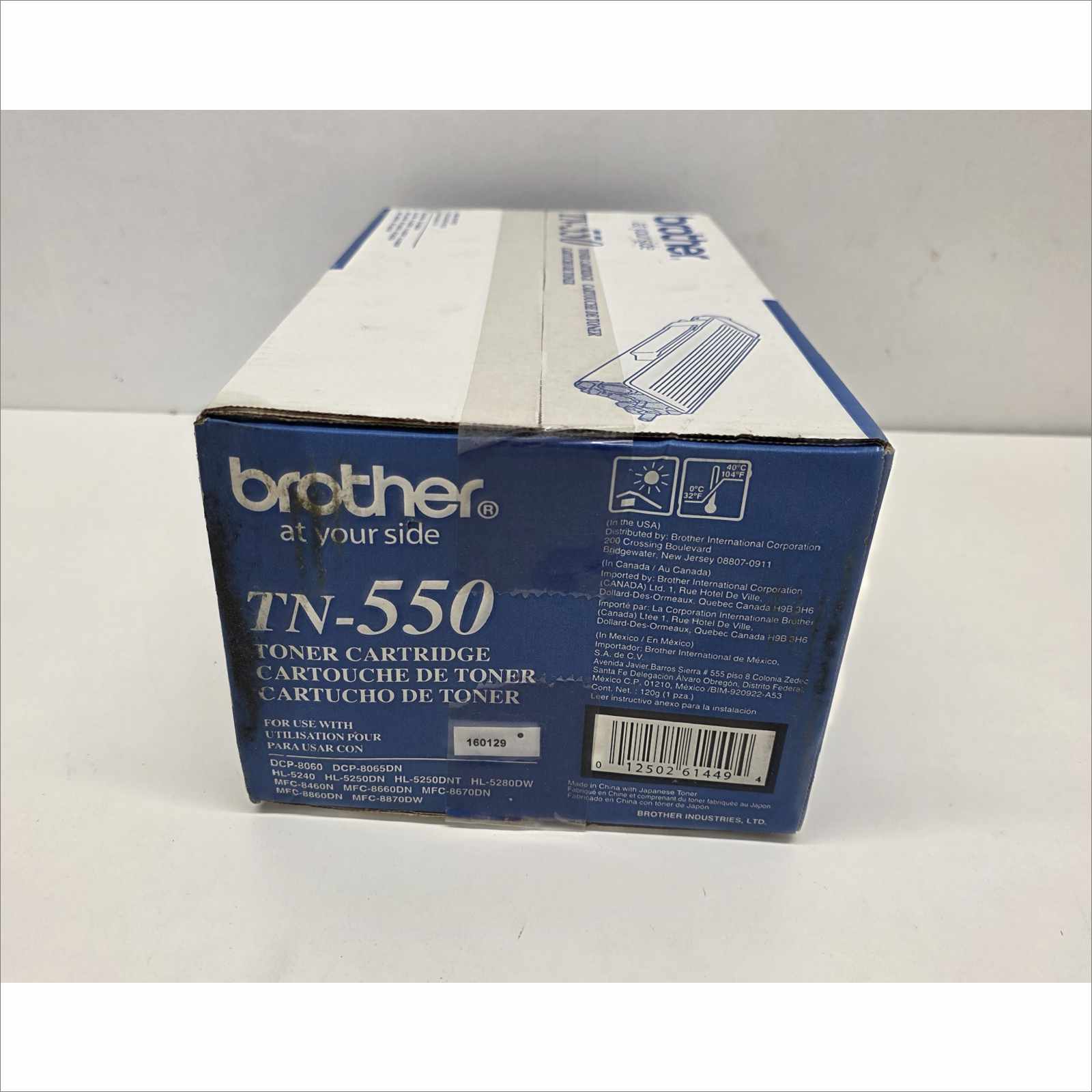 This Brother TN-550 Black Toner Cartridge is new and sealed in its original OEM packaging. The exterior box may show minor shelf wear, scuffing, or small dents from storage — see photos for exact condition. Compatible with the following Brother printers: DCP-8060, DCP-8065DN, HL-5240, HL-5250DN, HL-5250DNT, HL-5280DW, MFC-8460N, MFC-8660DN, MFC-8670DN, MFC-8860DN, and MFC-8870DW. This genuine OEM toner provides crisp black text and consistent print quality across every page. It will be packed in a slightly larger box with protective padding to ensure safe delivery and prevent additional box wear. Includes: 1x New OEM Brother TN-550 Black Toner Cartridge for DCP / HL / MFC Series (see compatible models above) Does Not Include: Anything else not listed or pictured above Shipping Data Unit box dimensions (W × H × D): 14.8″ × 4.6″ × 7.3″ (OEM packaging) Unit weight: 2.1 lbs Shipping dimensions (W × H × D): 20.8″ × 10.6″ × 13.3″ (+3″ per side for protection) Estimated shipping weight: ~2.4 lbs (unit weight × 1.15 packaging allowance) ⚠️ Condition Note: New and factory sealed. Box may show light wear from storage.