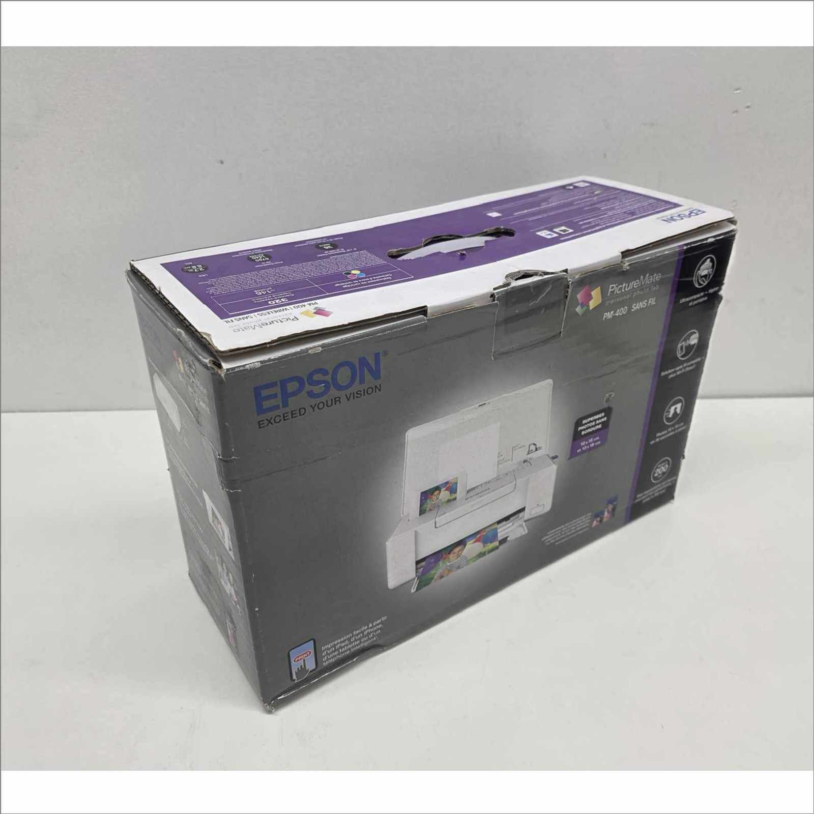 Epson PictureMate PM-400 Personal Photo Lab Inkjet Printer – With 24VDC PSU, USB Cable, OEM Packaging, Manual & Photo Paper