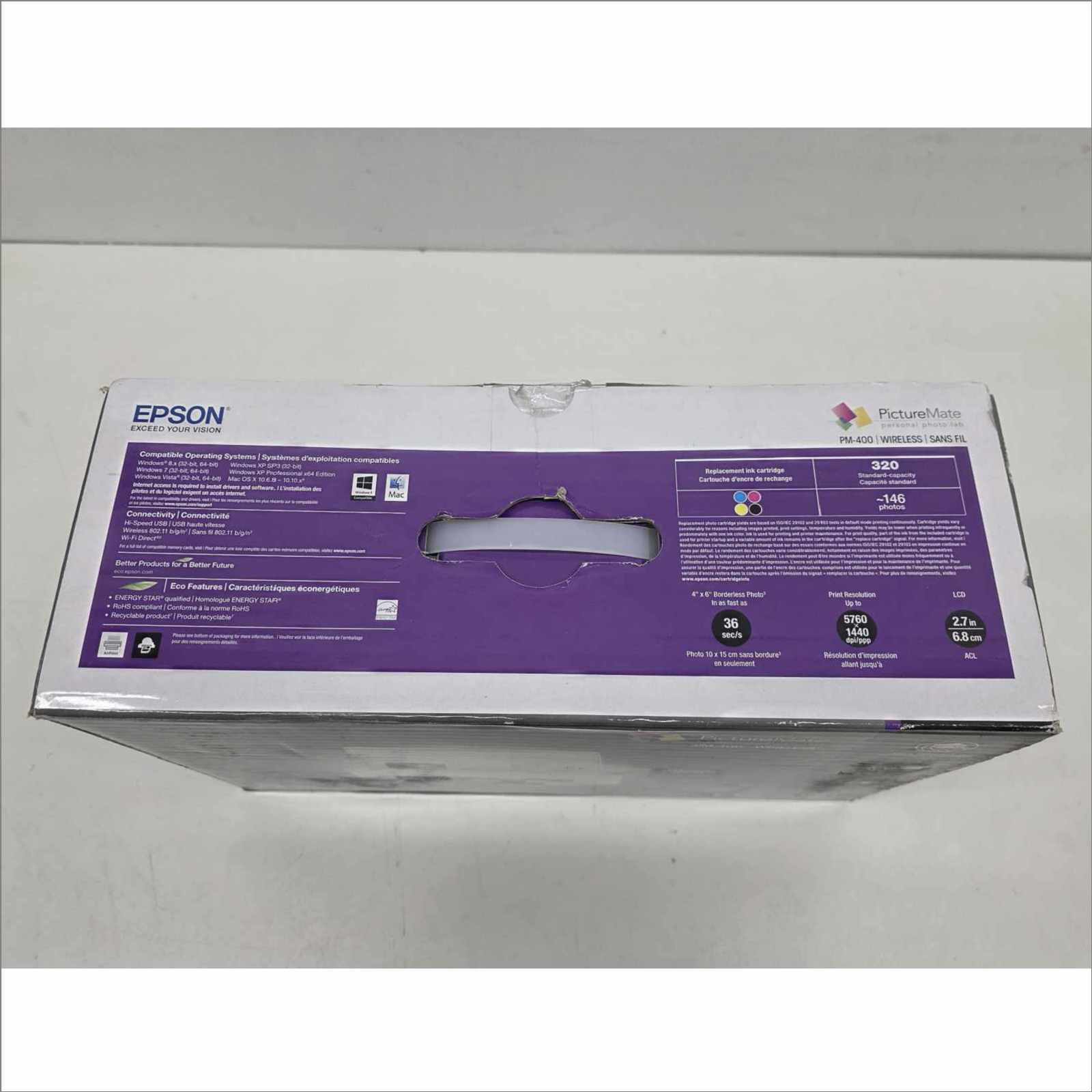 Epson PictureMate PM-400 Personal Photo Lab Inkjet Printer – With 24VDC PSU, USB Cable, OEM Packaging, Manual & Photo Paper