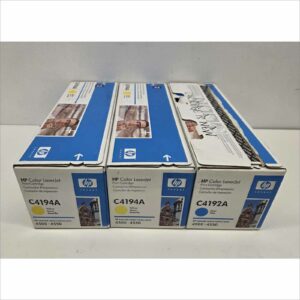 New OEM Lot of 3x HP Color LaserJet Toners – 2× Yellow C4194A / Cyan C4192A – For HP Color LaserJet 4500 / 4550 Series – Sealed OEM Packaging