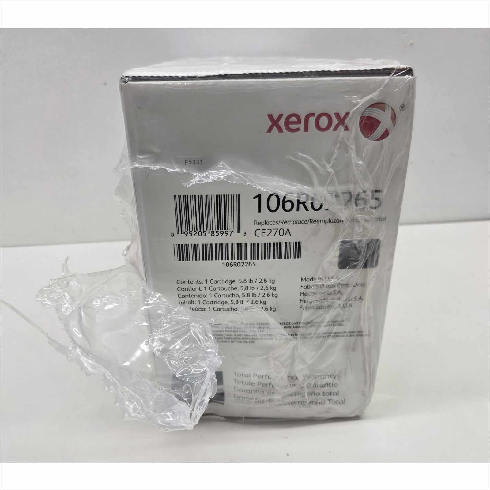 New Xerox 106R02265 Black Replacement Toner Cartridge for HP Color LaserJet CP5525 Series (Replaces CE270A) – Sealed OEM Packaging