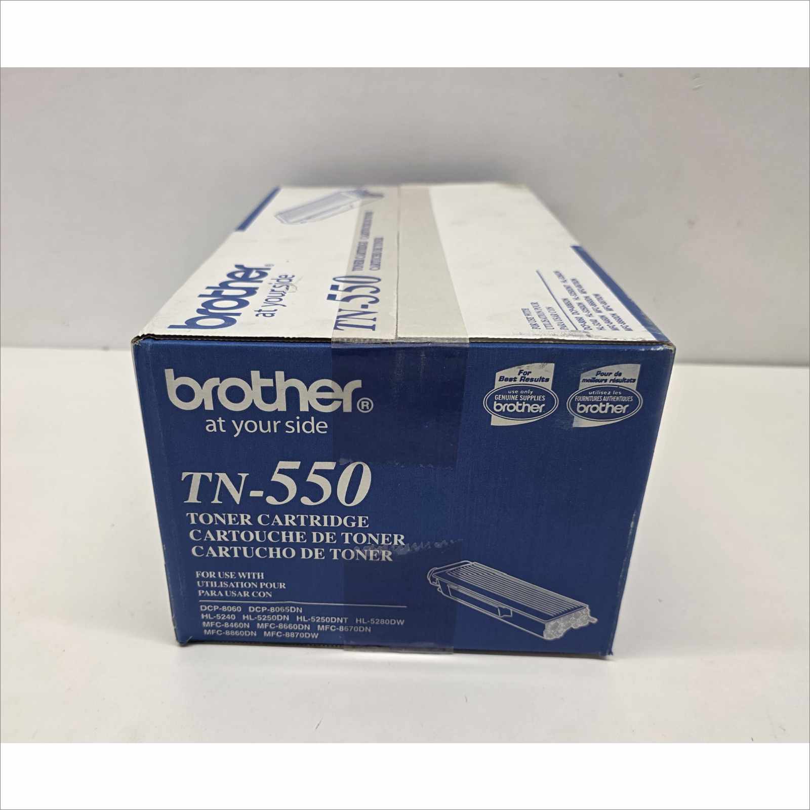 This Brother TN-550 Black Toner Cartridge is new and sealed in its original OEM packaging. The exterior box may show minor shelf wear, scuffing, or small dents from storage — see photos for exact condition. Compatible with the following Brother printers: DCP-8060, DCP-8065DN, HL-5240, HL-5250DN, HL-5250DNT, HL-5280DW, MFC-8460N, MFC-8660DN, MFC-8670DN, MFC-8860DN, and MFC-8870DW. This genuine OEM toner provides crisp black text and consistent print quality across every page. It will be packed in a slightly larger box with protective padding to ensure safe delivery and prevent additional box wear. Includes: 1x New OEM Brother TN-550 Black Toner Cartridge for DCP / HL / MFC Series (see compatible models above) Does Not Include: Anything else not listed or pictured above Shipping Data Unit box dimensions (W × H × D): 14.8″ × 4.6″ × 7.3″ (OEM packaging) Unit weight: 2.1 lbs Shipping dimensions (W × H × D): 20.8″ × 10.6″ × 13.3″ (+3″ per side for protection) Estimated shipping weight: ~2.4 lbs (unit weight × 1.15 packaging allowance) ⚠️ Condition Note: New and factory sealed. Box may show light wear from storage.