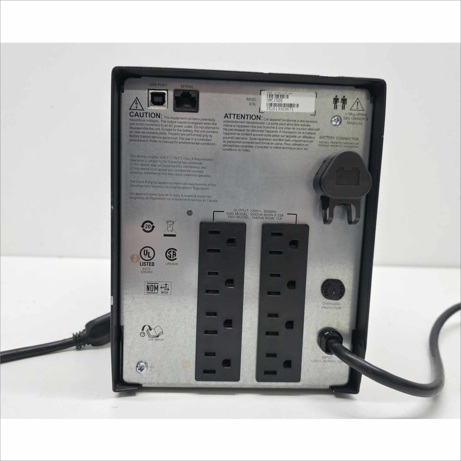 APC Smart-UPS C1500 SMC1500 Tower UPS – Includes All Battery Wiring & Padding (No Batteries) – Tested Working