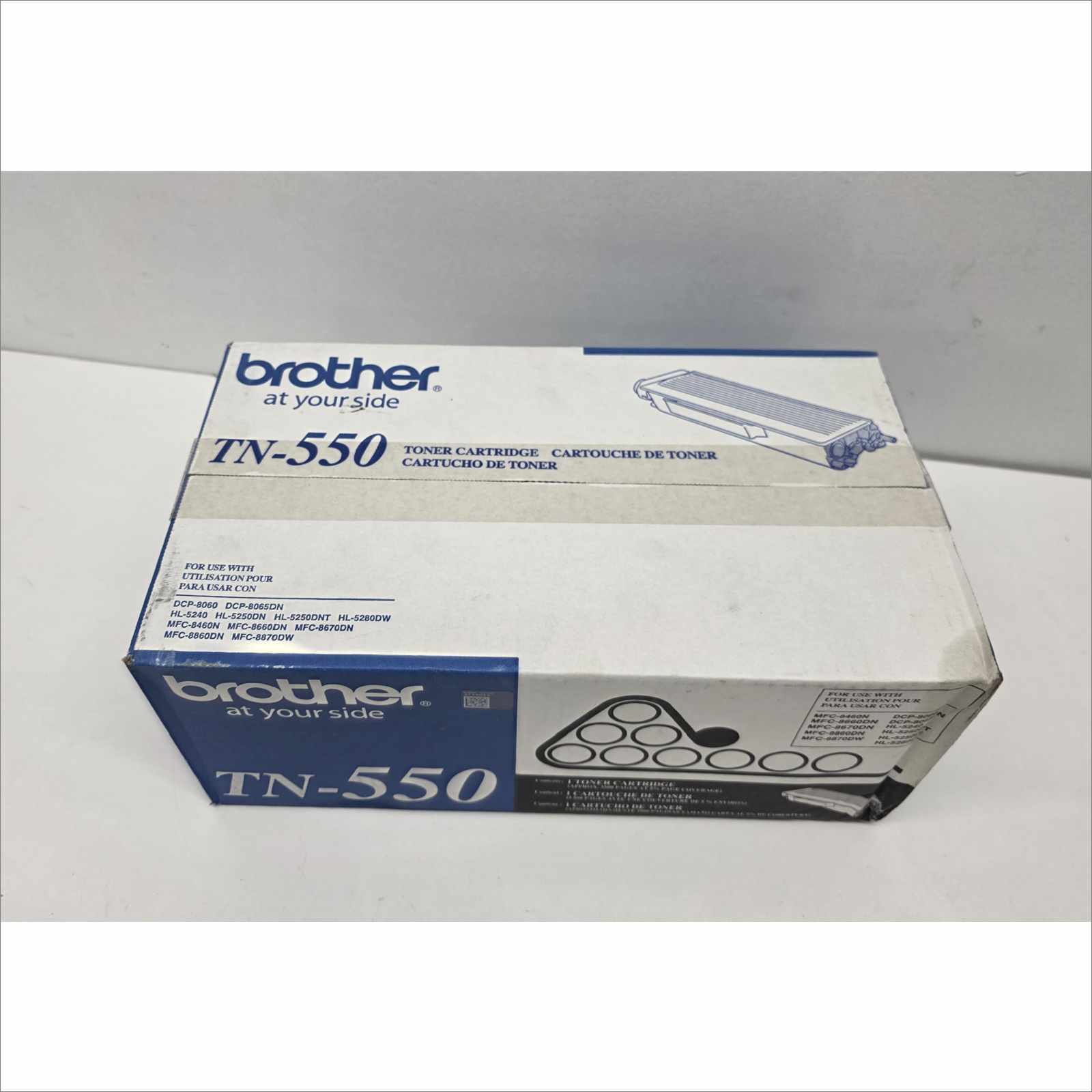 This Brother TN-550 Black Toner Cartridge is new and sealed in its original OEM packaging. The exterior box may show minor shelf wear, scuffing, or small dents from storage — see photos for exact condition. Compatible with the following Brother printers: DCP-8060, DCP-8065DN, HL-5240, HL-5250DN, HL-5250DNT, HL-5280DW, MFC-8460N, MFC-8660DN, MFC-8670DN, MFC-8860DN, and MFC-8870DW. This genuine OEM toner provides crisp black text and consistent print quality across every page. It will be packed in a slightly larger box with protective padding to ensure safe delivery and prevent additional box wear. Includes: 1x New OEM Brother TN-550 Black Toner Cartridge for DCP / HL / MFC Series (see compatible models above) Does Not Include: Anything else not listed or pictured above Shipping Data Unit box dimensions (W × H × D): 14.8″ × 4.6″ × 7.3″ (OEM packaging) Unit weight: 2.1 lbs Shipping dimensions (W × H × D): 20.8″ × 10.6″ × 13.3″ (+3″ per side for protection) Estimated shipping weight: ~2.4 lbs (unit weight × 1.15 packaging allowance) ⚠️ Condition Note: New and factory sealed. Box may show light wear from storage.
