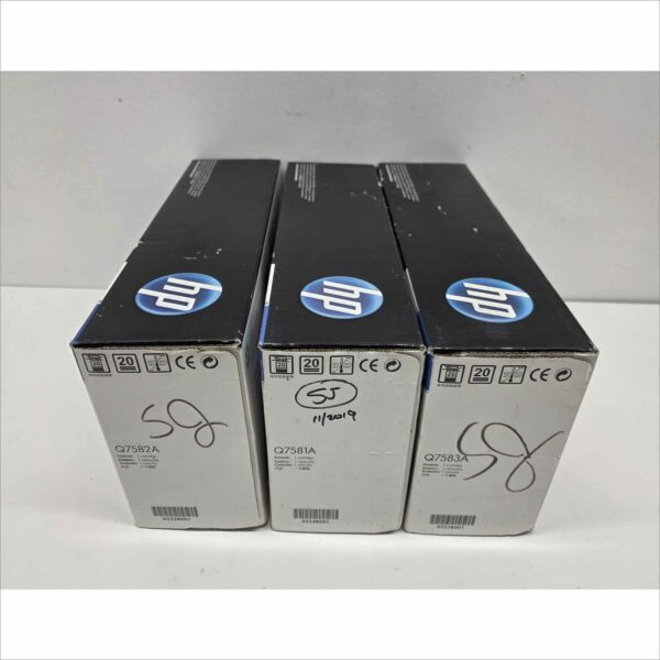 New OEM Lot of 3x HP 503A Color LaserJet Toner Cartridges – Yellow Q7582A / Magenta Q7583A / Cyan Q7581A – For HP Color LaserJet CP3505 / 3800 Series – Sealed OEM Packaging