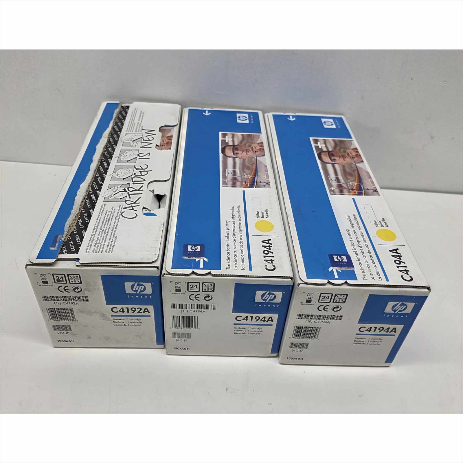 New OEM Lot of 3x HP Color LaserJet Toners – 2× Yellow C4194A / Cyan C4192A – For HP Color LaserJet 4500 / 4550 Series – Sealed OEM Packaging