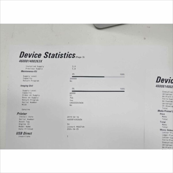 Lexmark MS621dn Monochrome Laser Printer – Page Count 73K – Tested Working