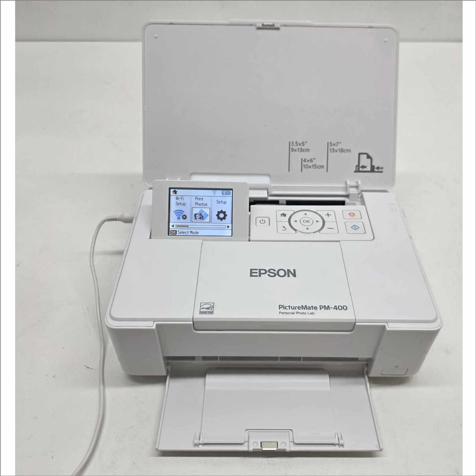 Epson PictureMate PM-400 Personal Photo Lab Inkjet Printer – With 24VDC PSU, USB Cable, OEM Packaging, Manual & Photo Paper