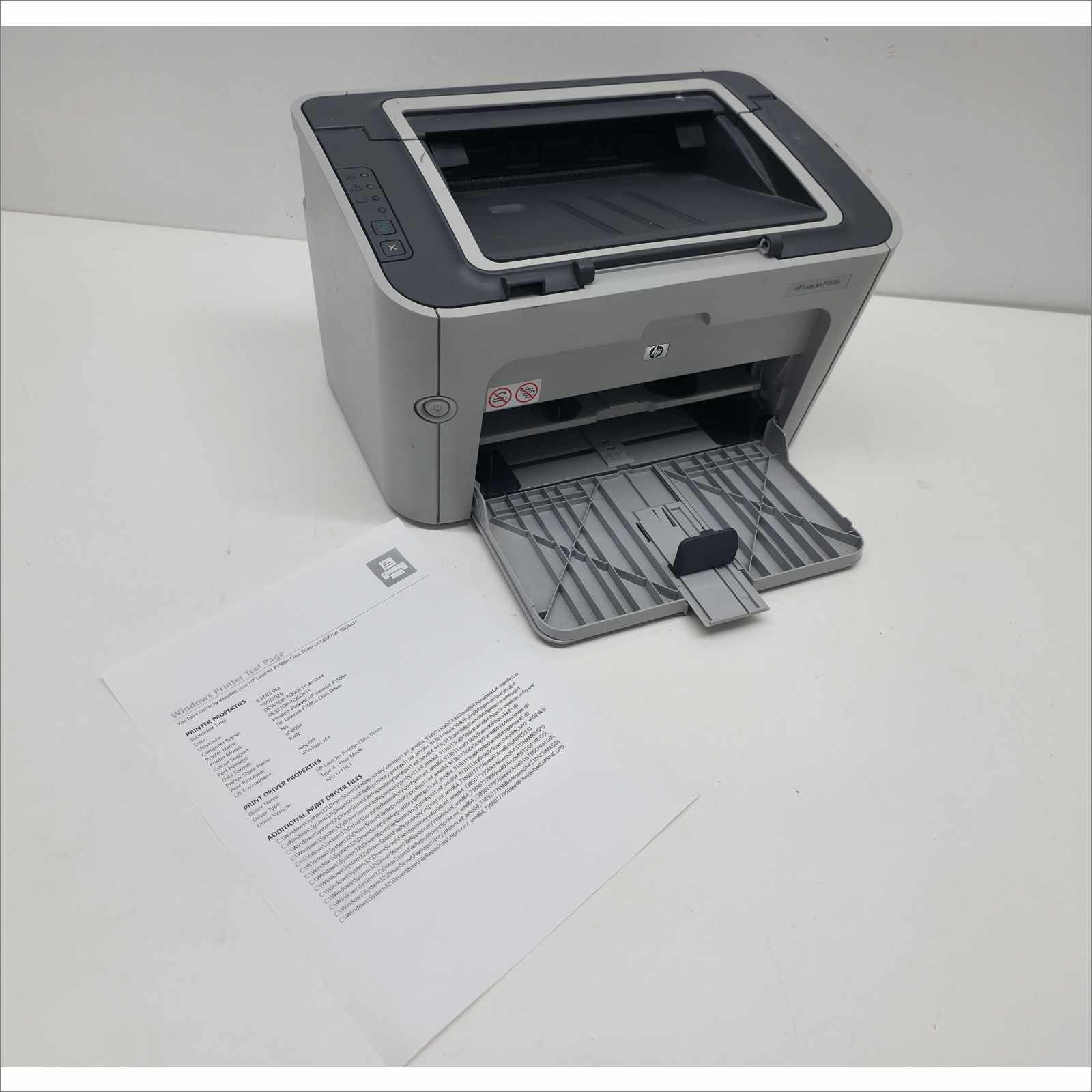 This HP LaserJet P1505n Workgroup Compact Monochrome Laser Printer (PN# CB413A) is guaranteed to be in good working and physical condition with normal cosmetic wear from prior use. It was tested with the following notes from our testing technician: Printer powered on successfully. Network and USB connections tested – data transfer verified. Print function verified (print quality as pictured). Page Count (PGC#): Not specified. Features & Specs: Model: HP LaserJet P1505n Product Number (PN#): CB413A Serial Number: VND3C40601 Printing Technology: Monochrome Laser Print Speed: Up to 24 ppm Resolution: 600 × 600 dpi (HP FastRes 1200) Processor: 266 MHz Memory: 2 MB Connectivity: USB 2.0, Ethernet Paper Input Capacity: 250 sheets Output Tray Capacity: 125 sheets Duty Cycle: Up to 8,000 pages/month Dimensions (W × H × D): 14.6″ × 9.6″ × 9.5″ Weight: 13 lbs Includes: 1x HP LaserJet P1505n Workgroup Compact Monochrome Laser Printer Does Not Include: Toner cartridge Power cable or USB cable Any other accessories not listed or pictured above Shipping Data: Unit dimensions (W × H × D): 14.6″ × 9.6″ × 9.5″ Unit weight: 13 lbs Shipping dimensions (W × H × D): 20.6″ × 15.6″ × 15.5″ Estimated shipping weight: 15 lbs ⚠️ Condition Note: Tested and functional. Toner and cables not included. ⚠️ Shipping Note: Toner cartridges are not shipped due to leakage and spill risks during transit. Buyers should install their own toner upon setup.