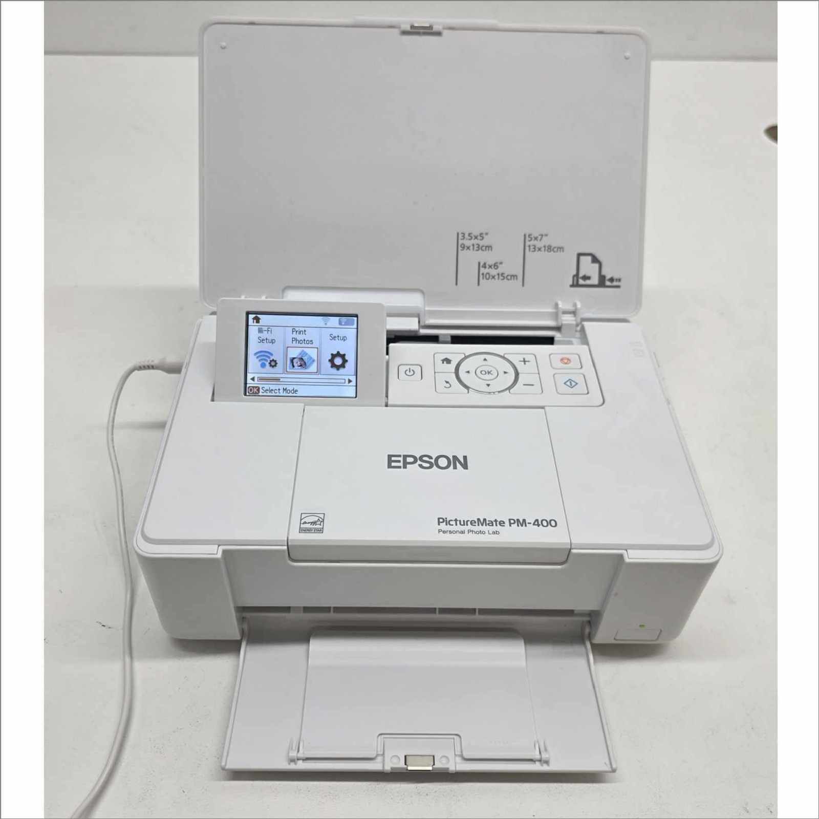 Epson PictureMate PM-400 Personal Photo Lab Inkjet Printer – With 24VDC PSU, USB Cable, OEM Packaging, Manual & Photo Paper