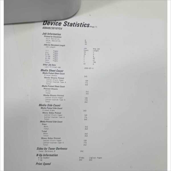 Lexmark MS826de Monochrome Duplex 70 ppm Laser Printer - Low Count only 245 Pages