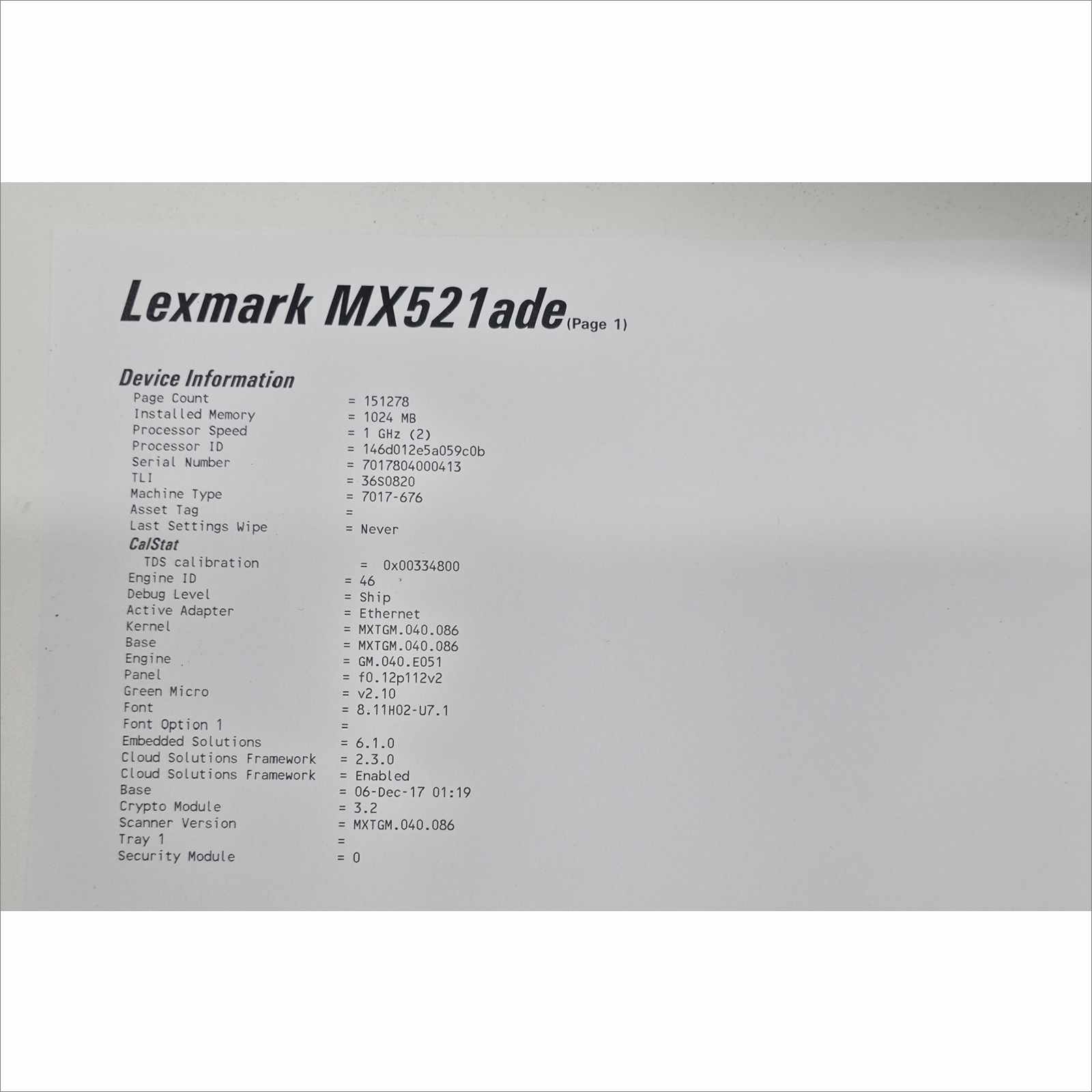 Lexmark MX521ade Monochrome Laser Printer – 151K Pages – Tested Working