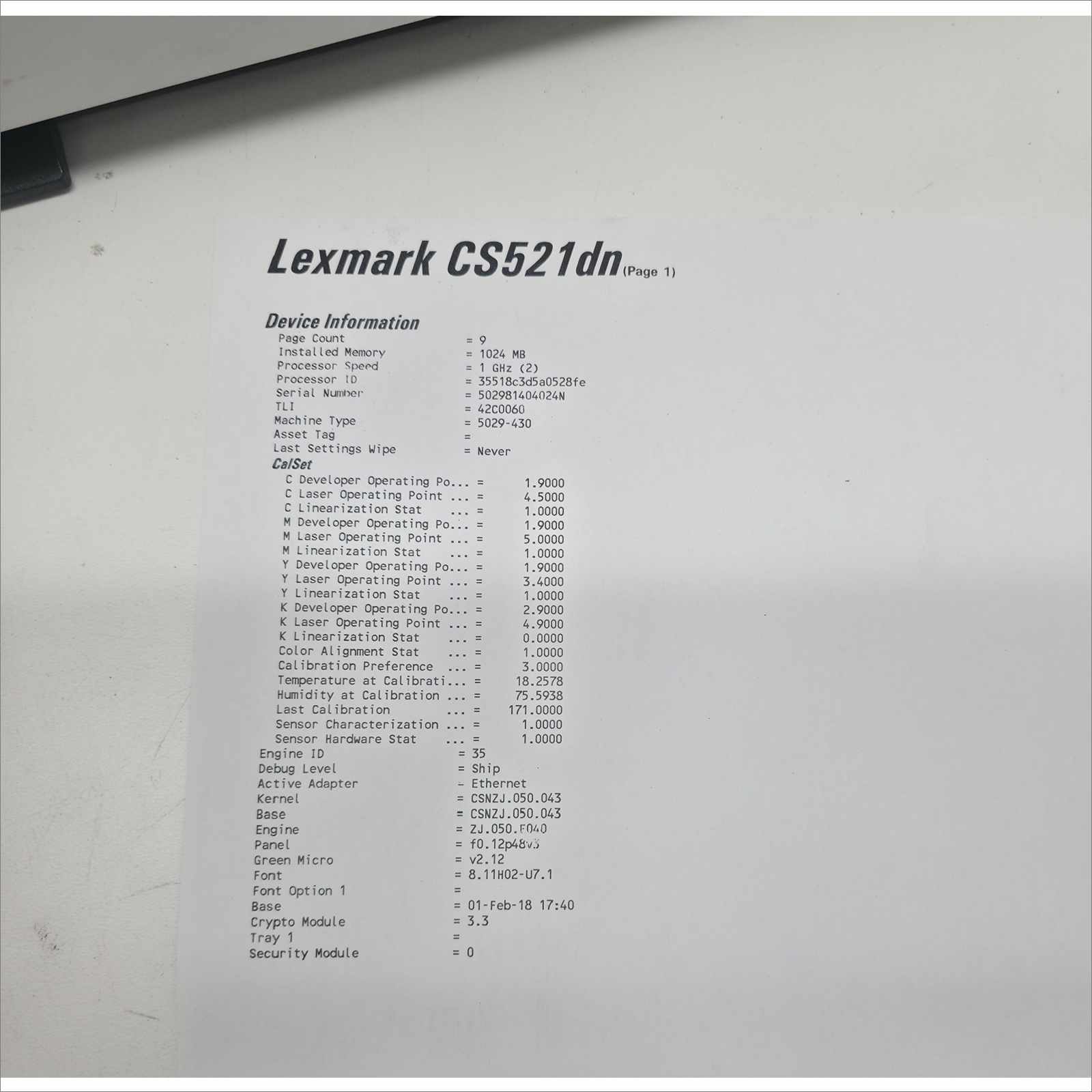 Lexmark CS521dn Color Laser Printer – Page Count 9 – Cracked Tray (Jams / Needs Replacement)