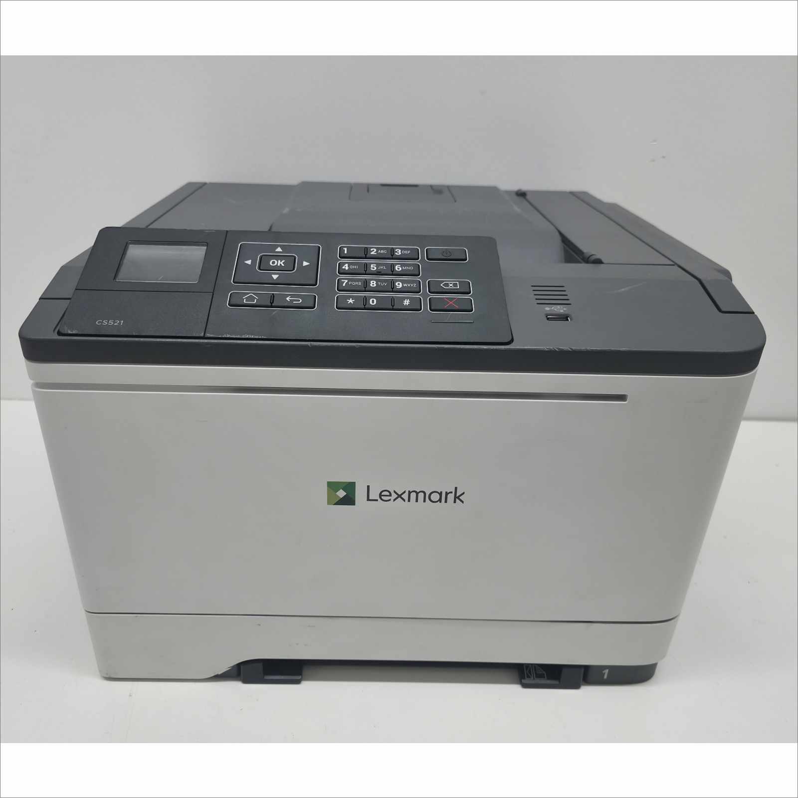 Lexmark CS521dn Color Laser Printer – Page Count 9 – Cracked Tray (Jams / Needs Replacement)