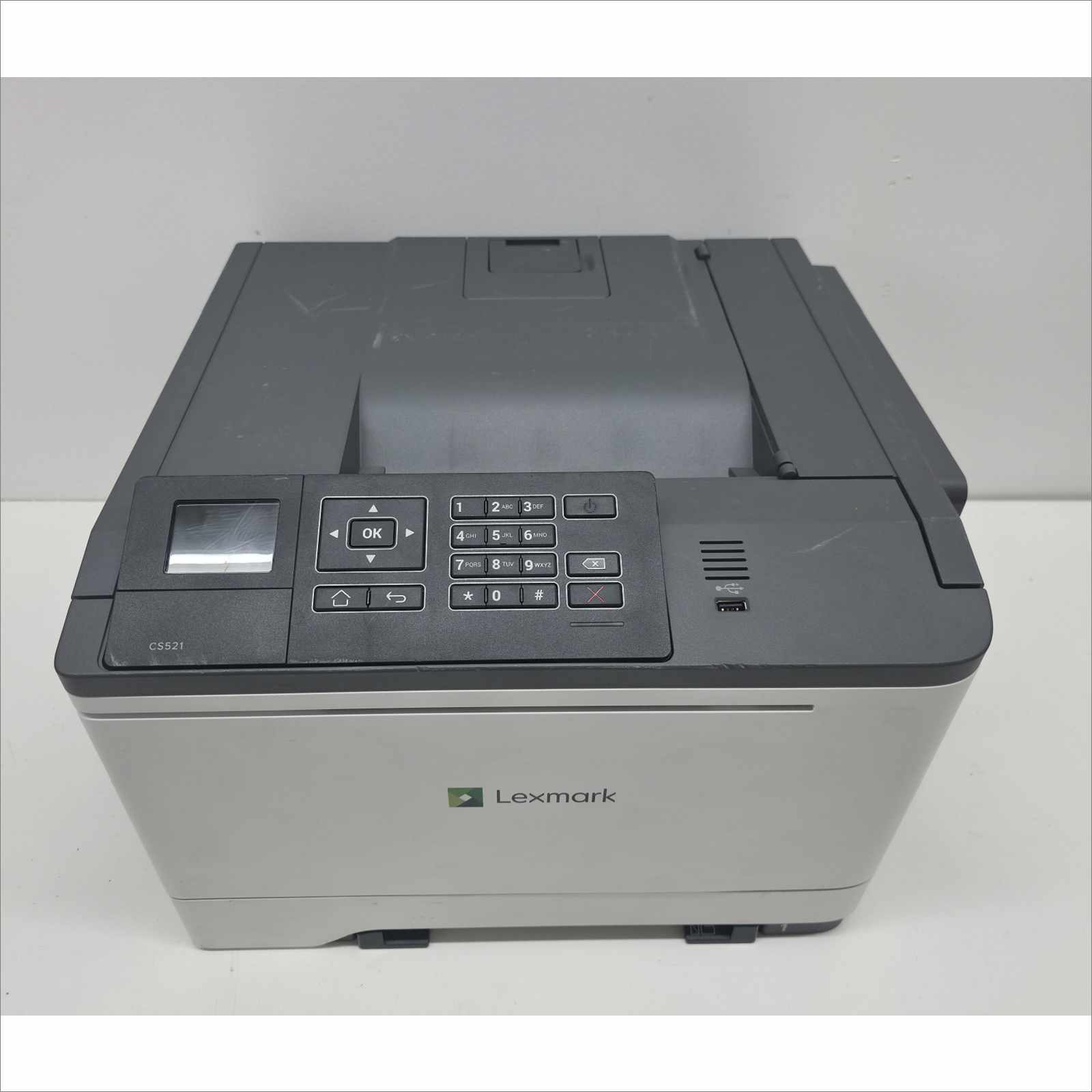 Lexmark CS521dn Color Laser Printer – Page Count 9 – Cracked Tray (Jams / Needs Replacement)
