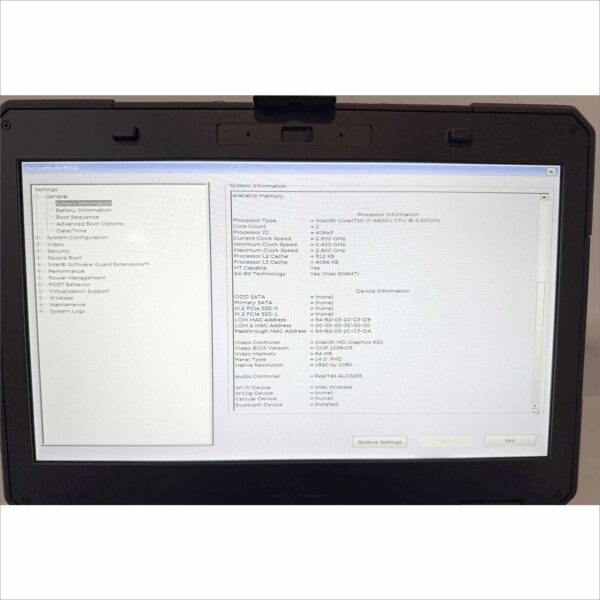 Lot of 2x Dell Latitude 14 Rugged 5414 Laptops – i7-6600U @ 2.6GHz / 8GB RAM / Touchscreen FHD – No HDD, No Caddy, No Battery