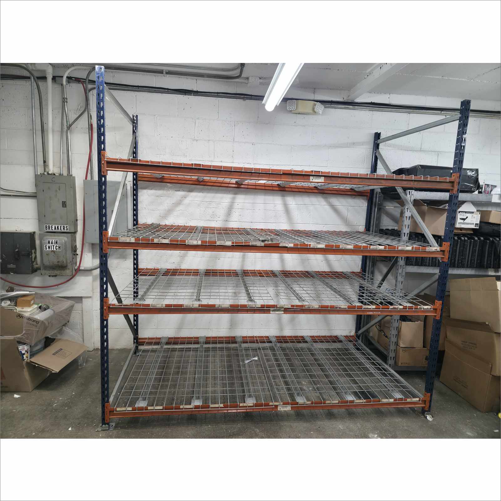 Lot of 5x 4-Tier Metal Storage Racks – Modular “LEGO-Style” Design, Easy to Dismantle and Extend – 100″W × 96″H × 48″D