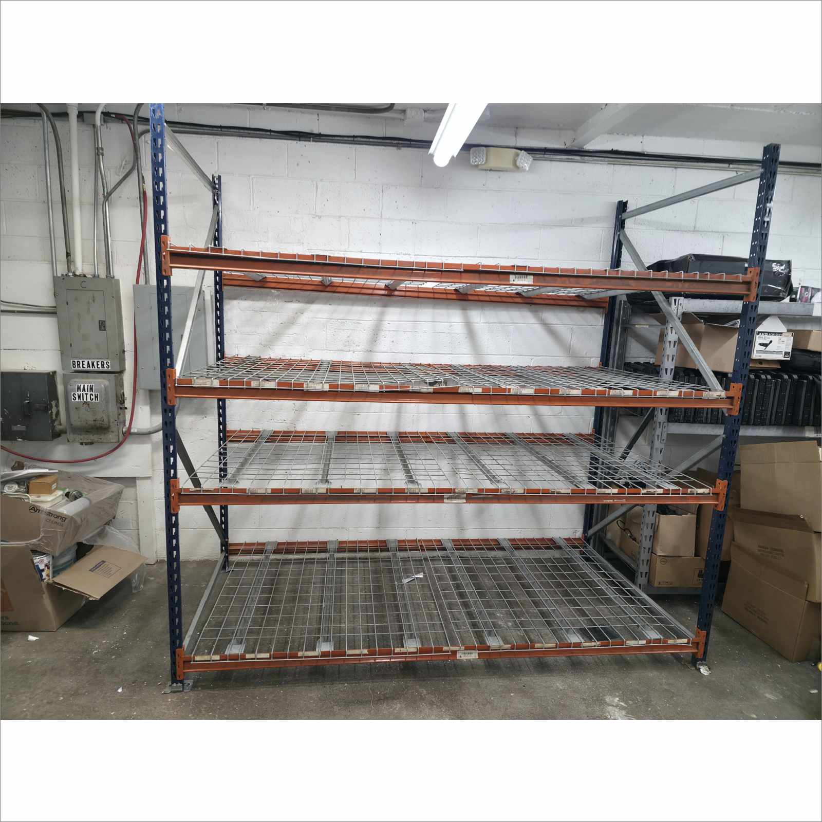 Lot of 5x 4-Tier Metal Storage Racks – Modular “LEGO-Style” Design, Easy to Dismantle and Extend – 100″W × 96″H × 48″D