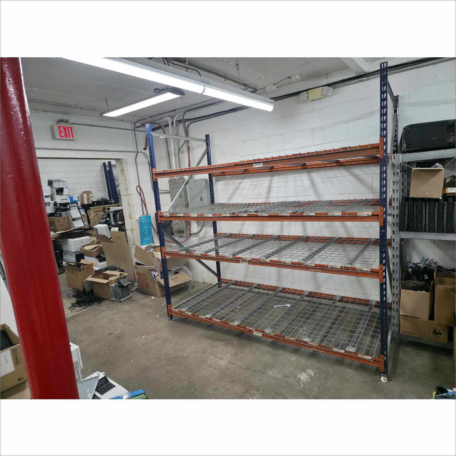 Lot of 5x 4-Tier Metal Storage Racks – Modular “LEGO-Style” Design, Easy to Dismantle and Extend – 100″W × 96″H × 48″D