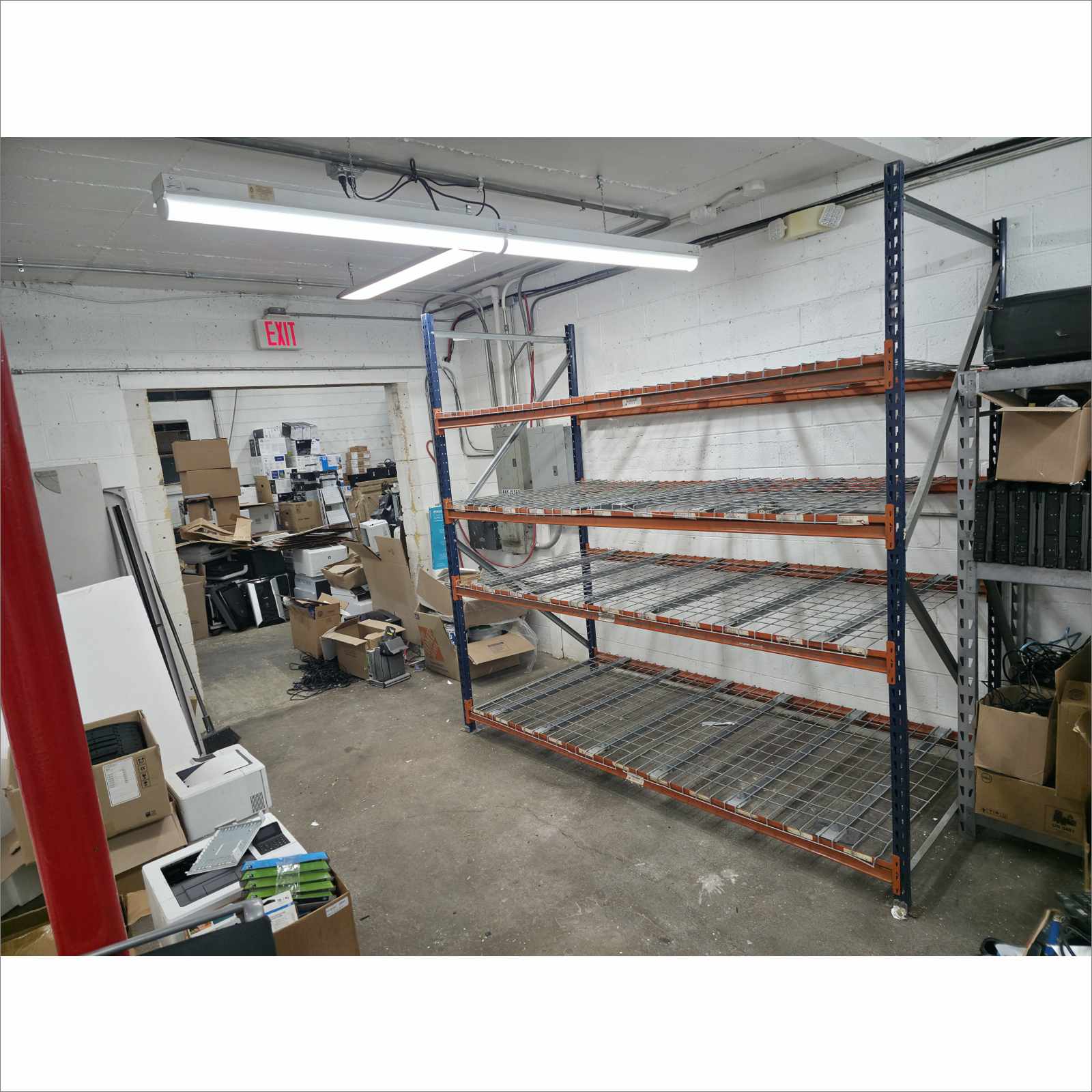 Lot of 5x 4-Tier Metal Storage Racks – Modular “LEGO-Style” Design, Easy to Dismantle and Extend – 100″W × 96″H × 48″D