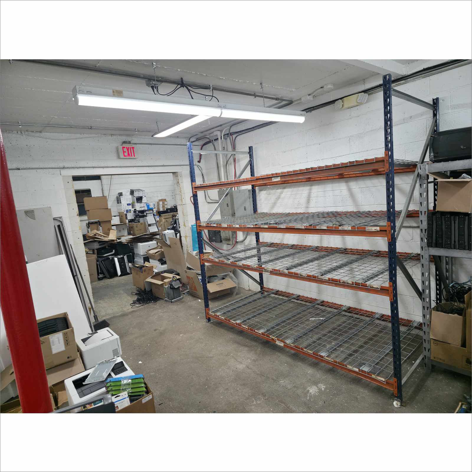 Lot of 5x 4-Tier Metal Storage Racks – Modular “LEGO-Style” Design, Easy to Dismantle and Extend – 100″W × 96″H × 48″D