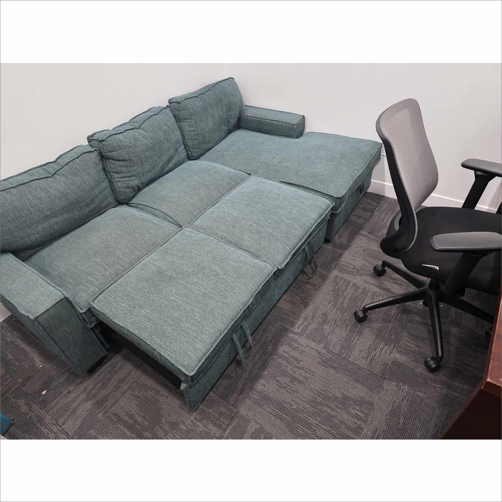 Celadon Sleeper Sofa Set w/ Desk Chair & File Cabinet – Office Furniture Lot