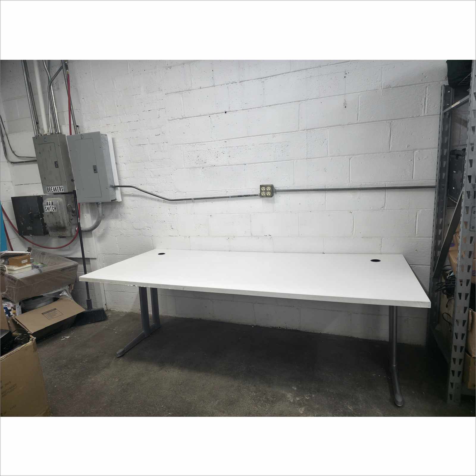 Steelcase 84×36 Laminate Work Table RATCL3672F with Silver Legs – White