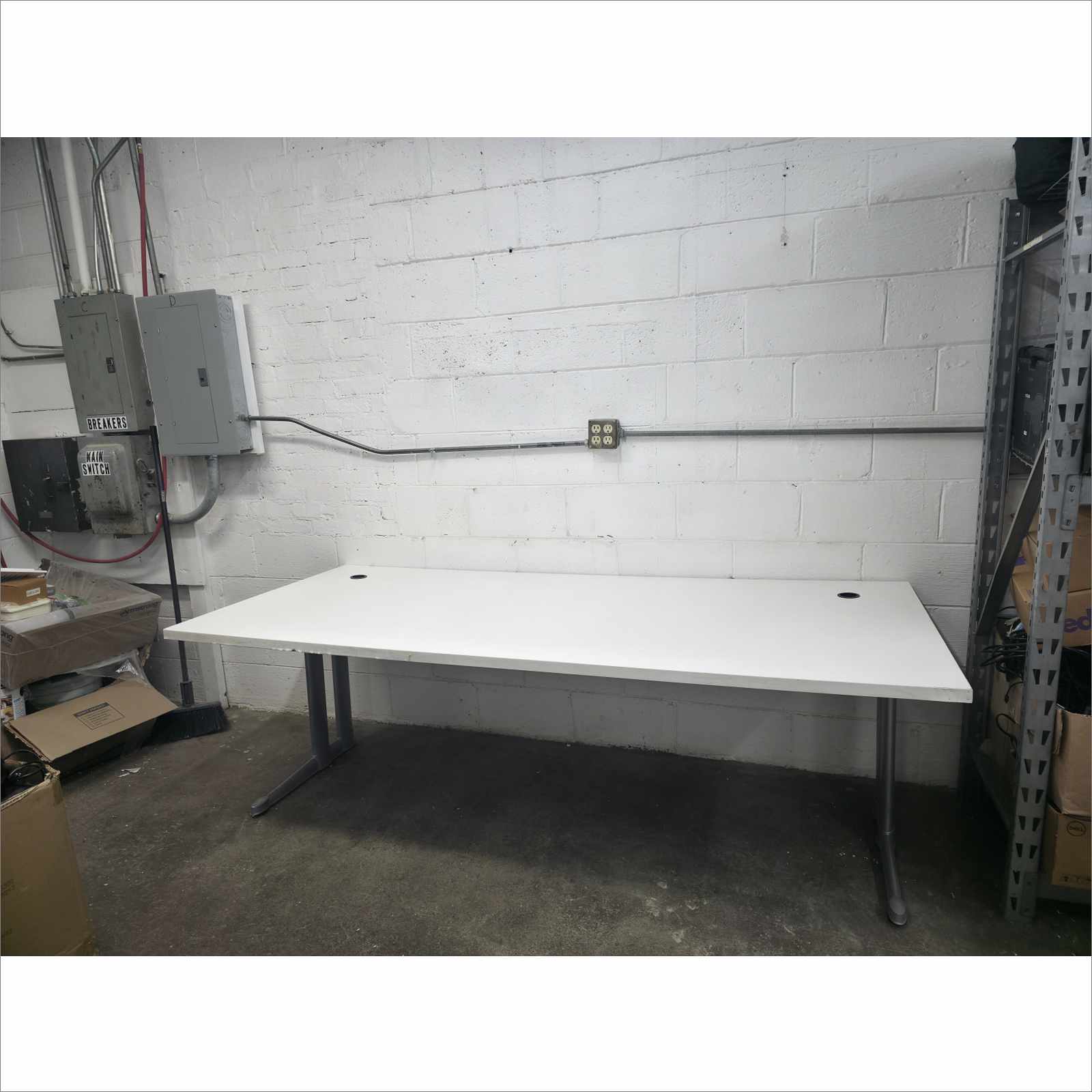 Steelcase 84×36 Laminate Work Table RATCL3672F with Silver Legs – White