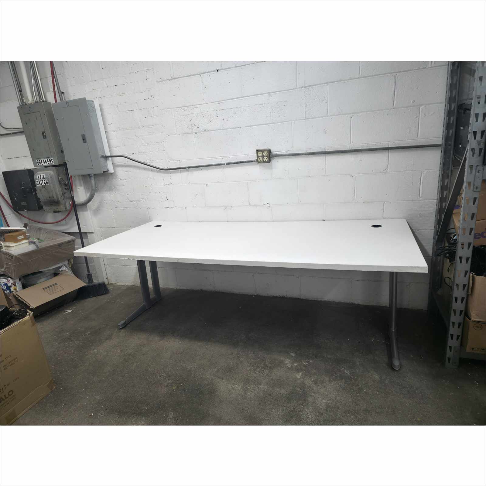 Steelcase 84×36 Laminate Work Table RATCL3672F with Silver Legs – White