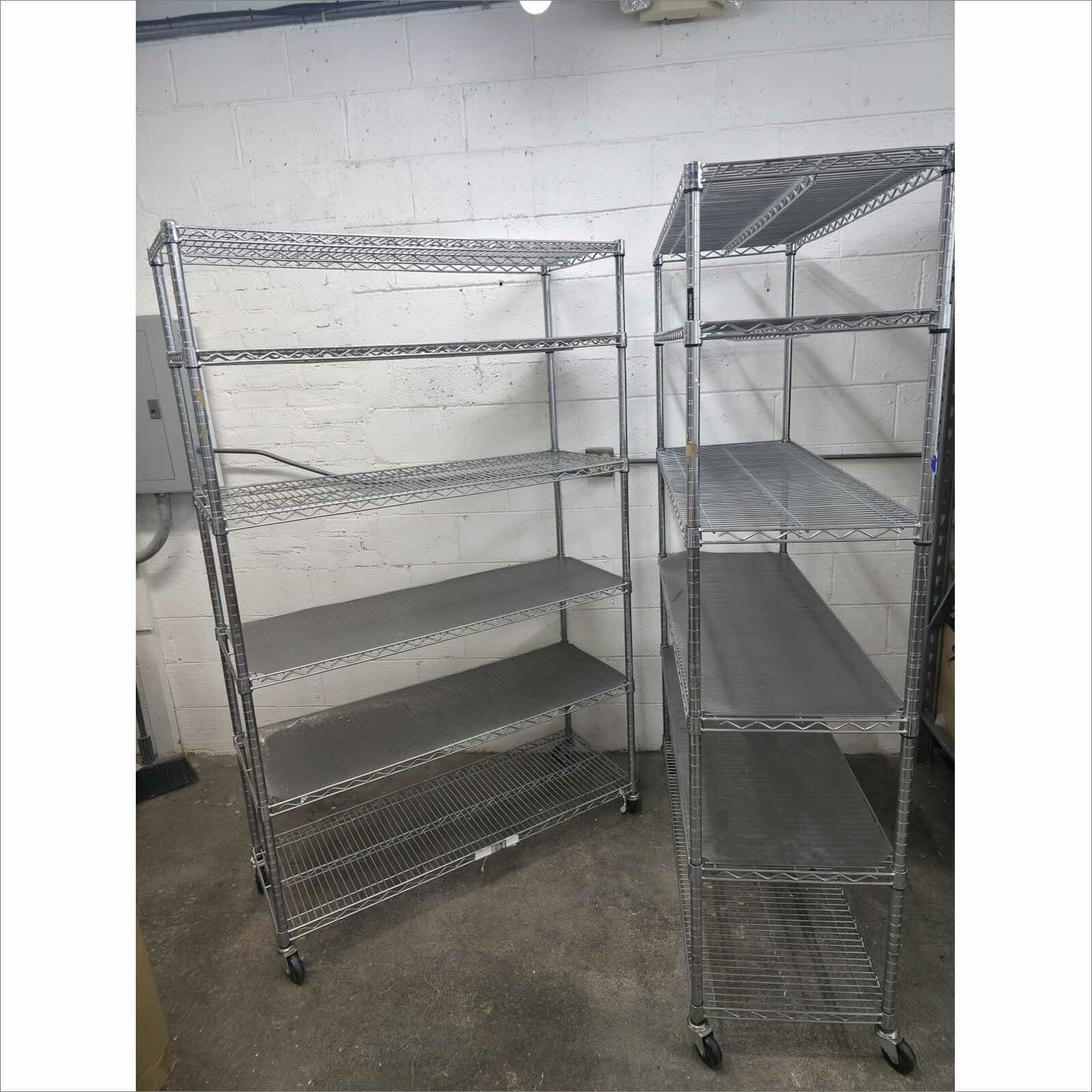 Lot of 2x 4000 LBS Heavy Duty Wire Adjustable 5-Tier Shelving Racks 48x18x76 with Casters – Storage Units