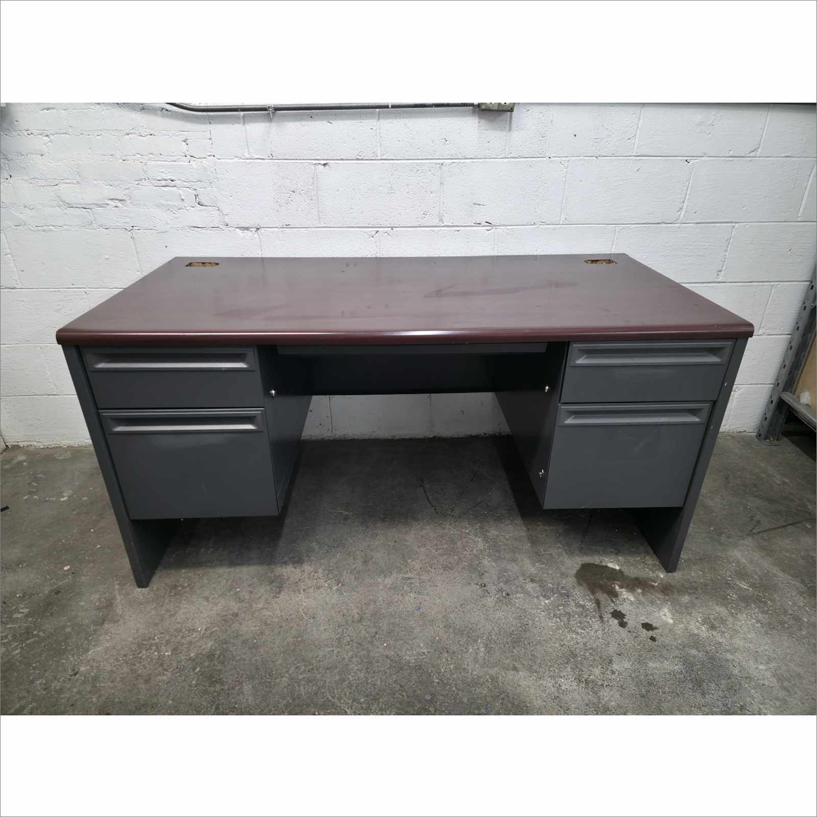 HON 38000 Series Double Pedestal Desk, 60" x 30" x 29.5", Mahogany/Charcoal (38155NS)