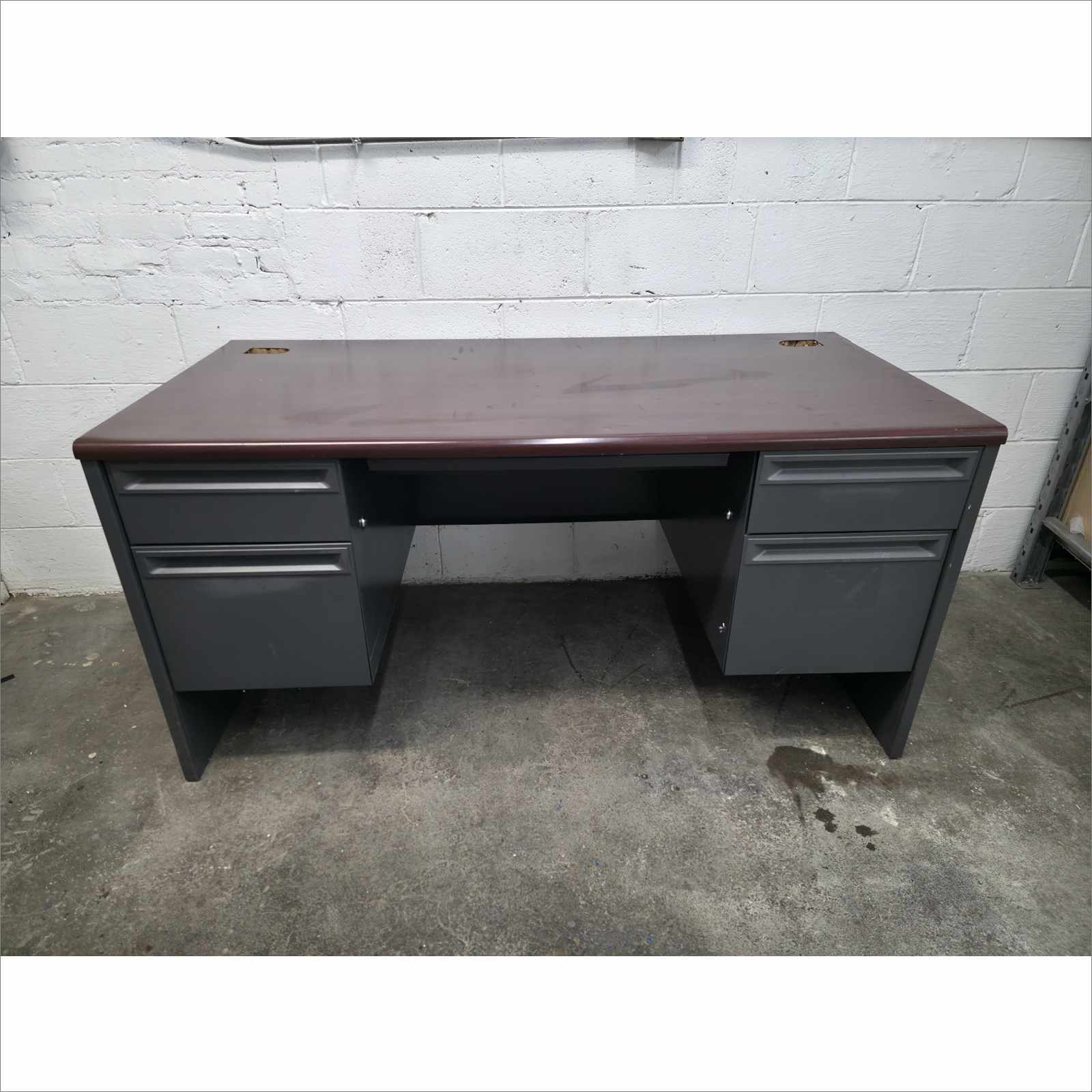 HON 38000 Series Double Pedestal Desk, 60" x 30" x 29.5", Mahogany/Charcoal (38155NS)