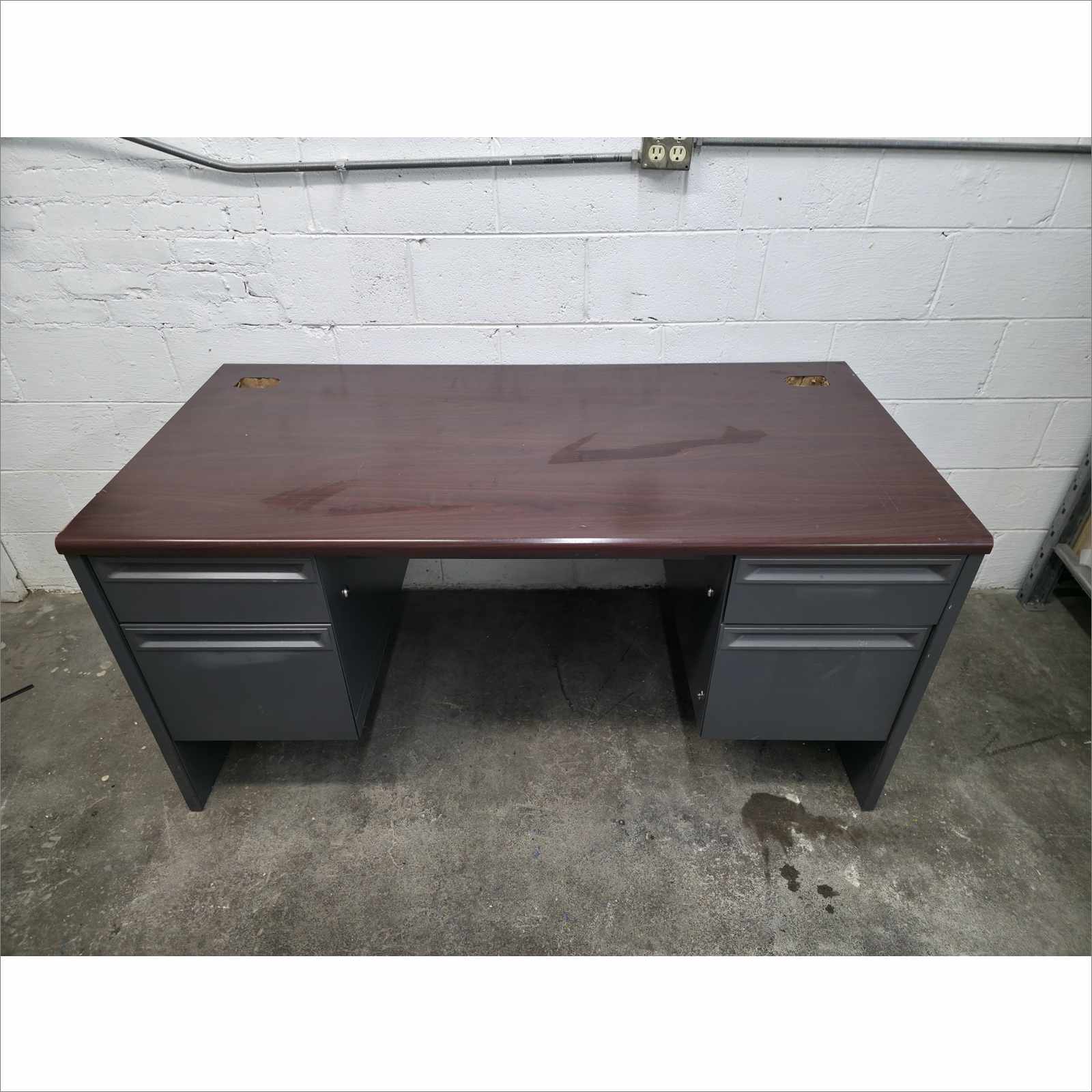 HON 38000 Series Double Pedestal Desk, 60" x 30" x 29.5", Mahogany/Charcoal (38155NS)