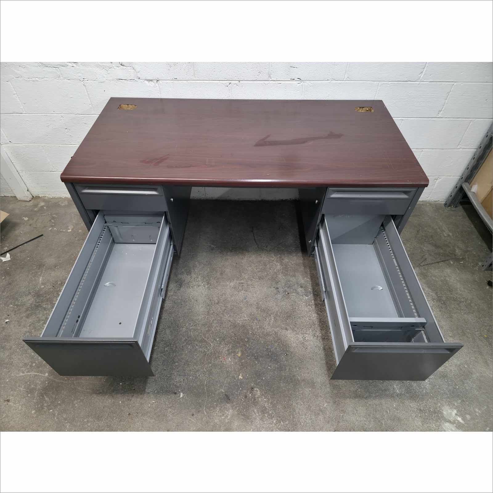 HON 38000 Series Double Pedestal Desk, 60" x 30" x 29.5", Mahogany/Charcoal (38155NS)