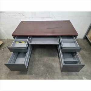 HON 38000 Series Double Pedestal Desk, 60" x 30" x 29.5", Mahogany/Charcoal (38155NS)